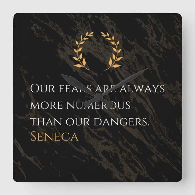 Relógio Quadrado Percepção do Seneca: Medos comparados aos perigos  (Frente)