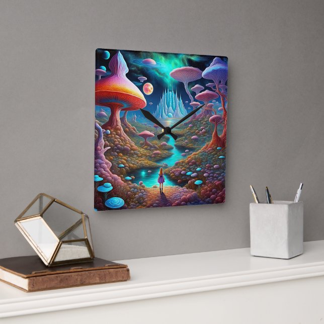 Relógio Quadrado Perdida em Wonderland (Escritório)