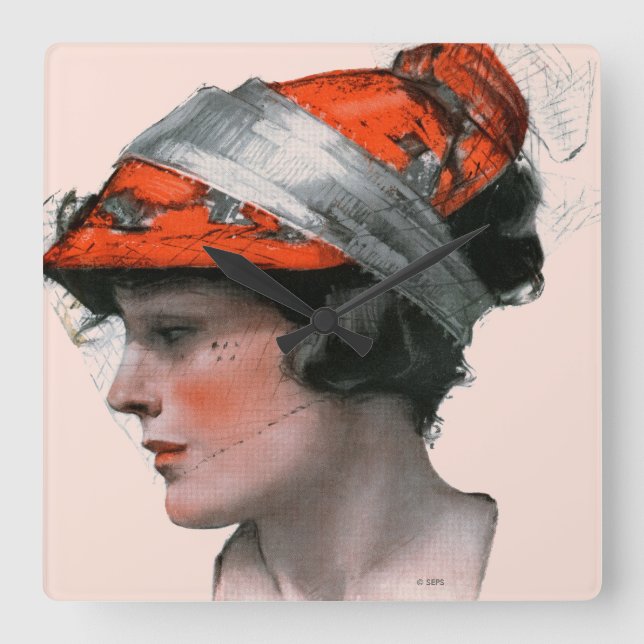 Relógio Quadrado Perfil da mulher (Frente)