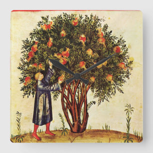 Relógio Quadrado PERGAMINHO MEDIEVAL da ANTIGUIDADE da ÁRVORE de