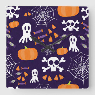 Relógio Quadrado Personagens Divertidos e Assustadores de Halloween