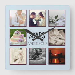 Relógio Quadrado Personalização da Foto do Aniversário de Casamento