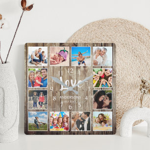 Relógio Quadrado Personalizado 12 Foto Collage Family Love Reclaime