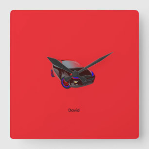 Relógio Quadrado Personalizado Foto Nome Vermelho Minimalista