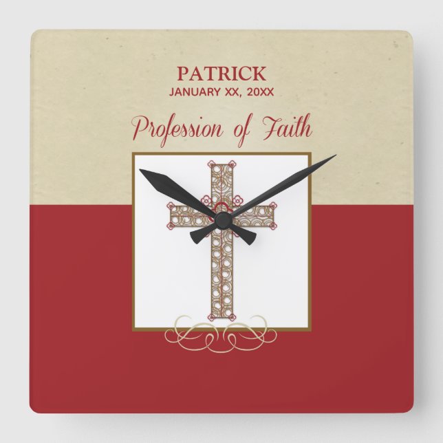 Relógio Quadrado Personalizar, RCIA Bênçãos sobre a Profissão de Fé (Frente)