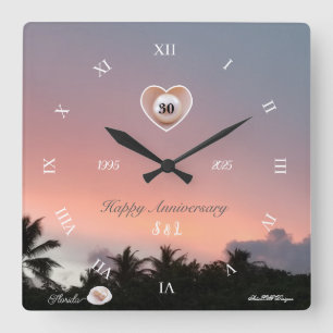 Relógio Quadrado Personalize Aniversário de Casamento de Pérola de 