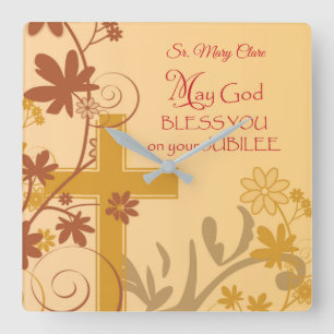 Relógio Quadrado Personalize, cruz da freira do aniversário do