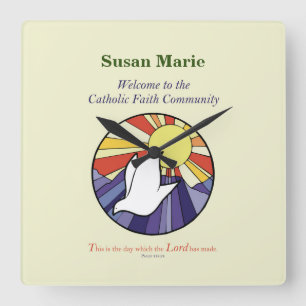 Relógio Quadrado Personalize o nome, círculo da pomba de RCIA no