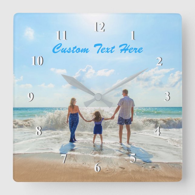 Relógio Quadrado Personalize seu presente personalizado de fotos e  (Frente)