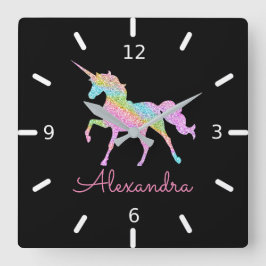 Relógio Quadrado Personalize seu próprio Unicórnio mágico colorido