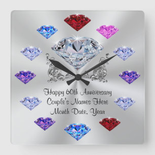 Relógio Quadrado Personalized Diamond Anniversary Clock, Birthstone