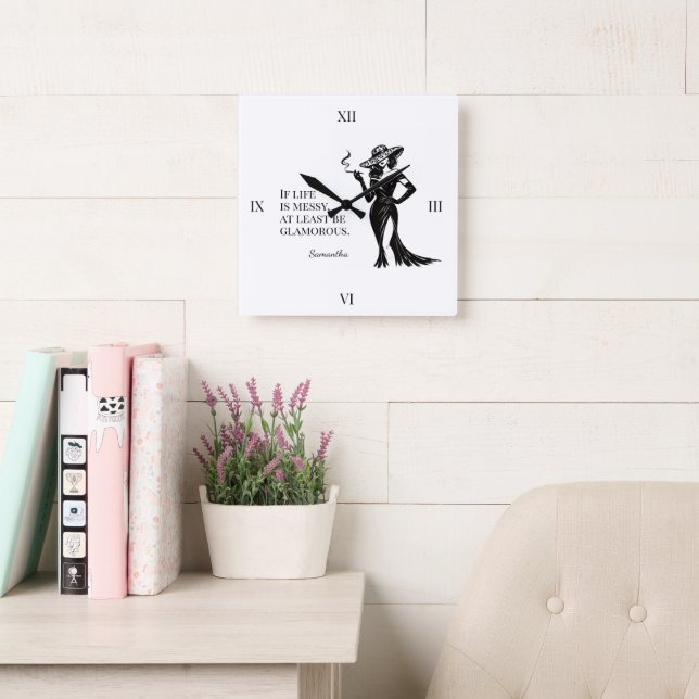 Relógio Quadrado Personalized Glam Style Quote Design Wall Clock (Sala de leitura)