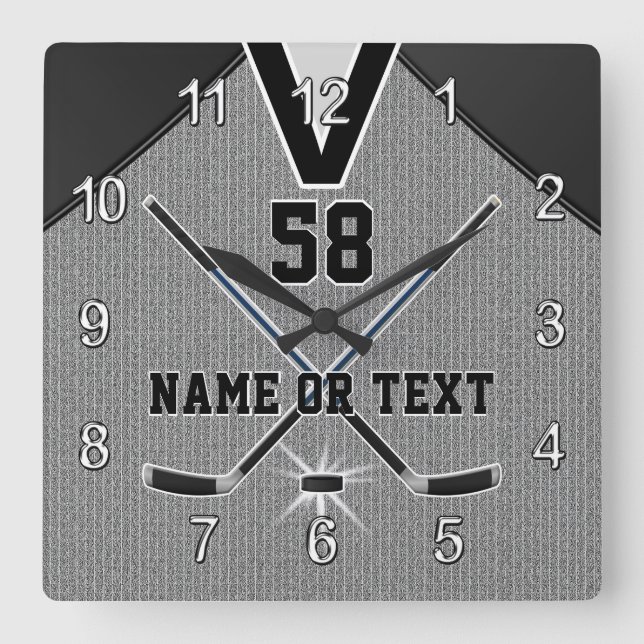 Relógio Quadrado Personalized Hockey Clock Gifts for Hockey Lovers (Frente)