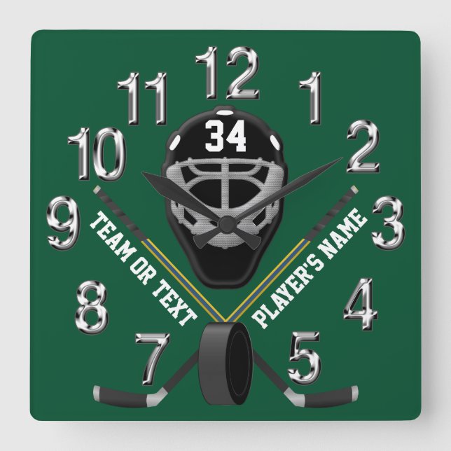 Relógio Quadrado Personalized Hockey Clock, Your COLORS and TEXT (Frente)