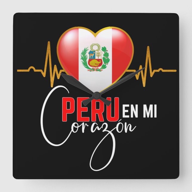 Relógio Quadrado Peru en mi Corazon Orgulho Peruano  (Frente)