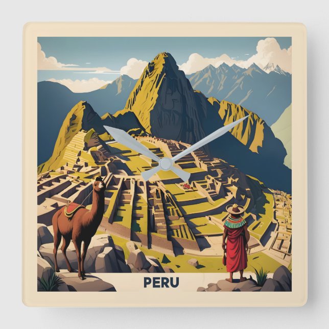Relógio Quadrado Peru Machu Picchu (Frente)