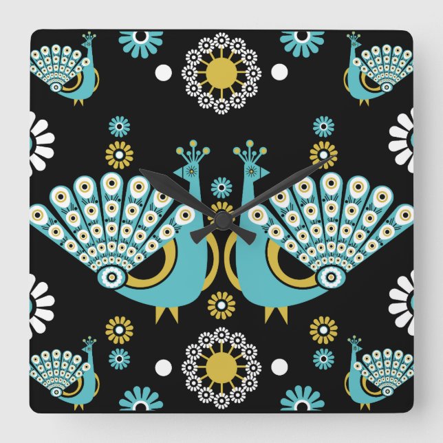 Relógio Quadrado Pheasants Peacock Art (Frente)
