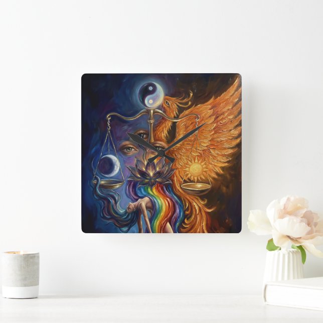 Relógio Quadrado Phoenix Balance Spiritual Wall Tapestry (Lar)