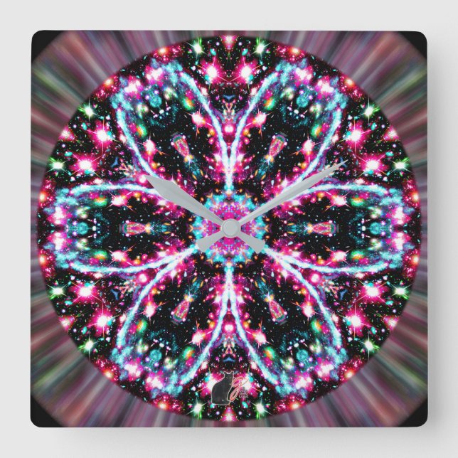 Relógio Quadrado Phosphorescence Stellar Kaleid (Frente)