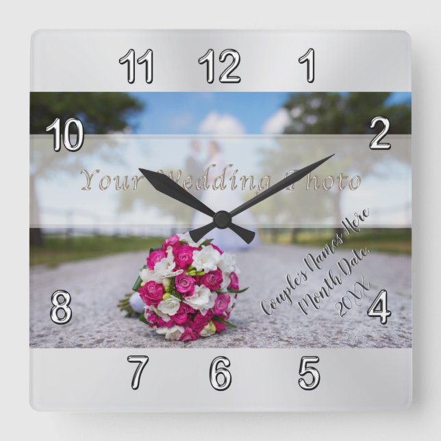 Relógio Quadrado Photo, Personalized Wall Clock Wedding Gift Ideas (Frente)