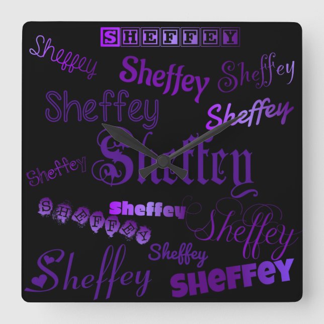 Relógio Quadrado Pias batismais do roxo de Sheffey (Frente)