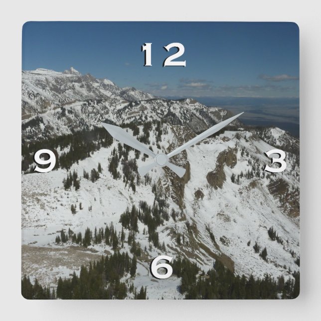 Relógio Quadrado Picos de neve das montanhas Teton I Fotografia (Frente)