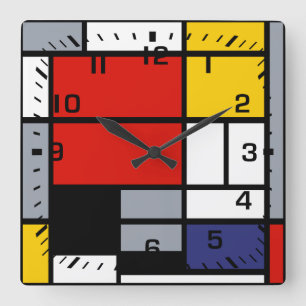 Relógio Quadrado Piet Mondrian, composição com grande plano