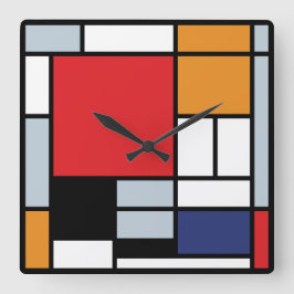 Relógio Quadrado Piet Mondrian - Composição com Grande Plano Vermel