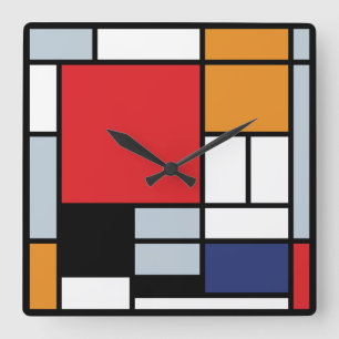Relógio Quadrado Piet Mondrian - Composição com Grande Plano Vermel