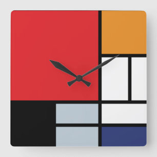 Relógio Quadrado Piet Mondrian - Composição com Grande Plano Vermel