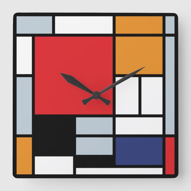 Relógio Quadrado Piet Mondrian - Composição com Plano Vermelho Gran (Frente)