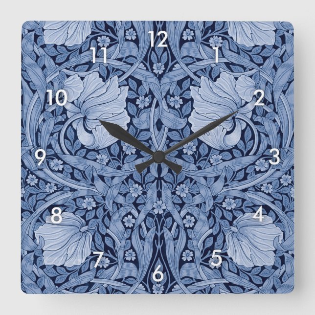 Relógio Quadrado Pimpernel Blue Monotone, William Morris (Frente)