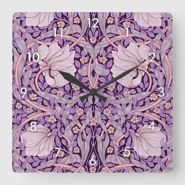 Relógio Quadrado Pimpernel Purple, William Morris (Frente)