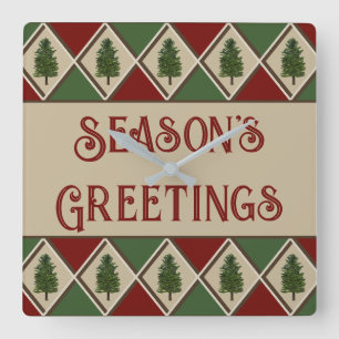 Relógio Quadrado Pine Trees e Harlequin Wall Clock