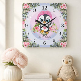 Relógio Quadrado Pinguim Bebê | Berçário | Personalizado