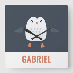 Relógio Quadrado pinguim engraçado e festivo, crianças personalizad