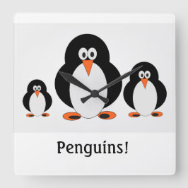 Relógio Quadrado Pinguins Wall Clock com opção de texto personaliza