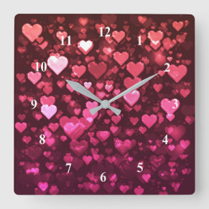 Relógio Quadrado Pink Bokeh Hearts Digital Background Wallpaper