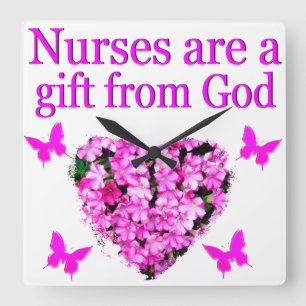 RELÓGIO QUADRADO PINK FLORTIAN NURSE DESIGN