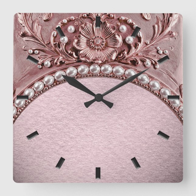 Relógio Quadrado Pink Flower Wall Clock (Frente)