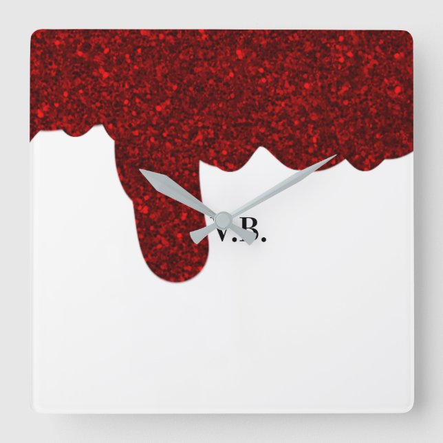 Relógio Quadrado Pink glitter sparkle art design add name text  (Frente)