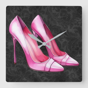 Relógio Quadrado Pink Heels Calçados Wall Clock