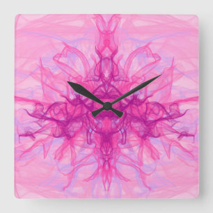 Relógio Quadrado PINK SMOKE - Arte Fractal Moderna e abstrato -