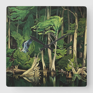 Relógio Quadrado Pintura Canadense de Garça Azul por A J Casson