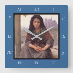 Relógio Quadrado Pintura Clássica de Bouguereau: A Boêmia (1890)