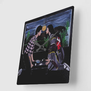 Relógio Quadrado Pintura da Cerimônia do Chá Japonesa por Alfred Fo