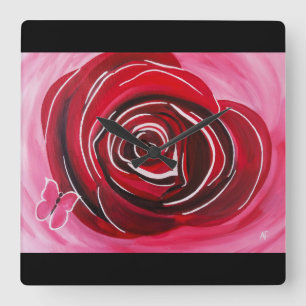 Relógio Quadrado Pintura da Rosa Borboleta por Alfred Fox