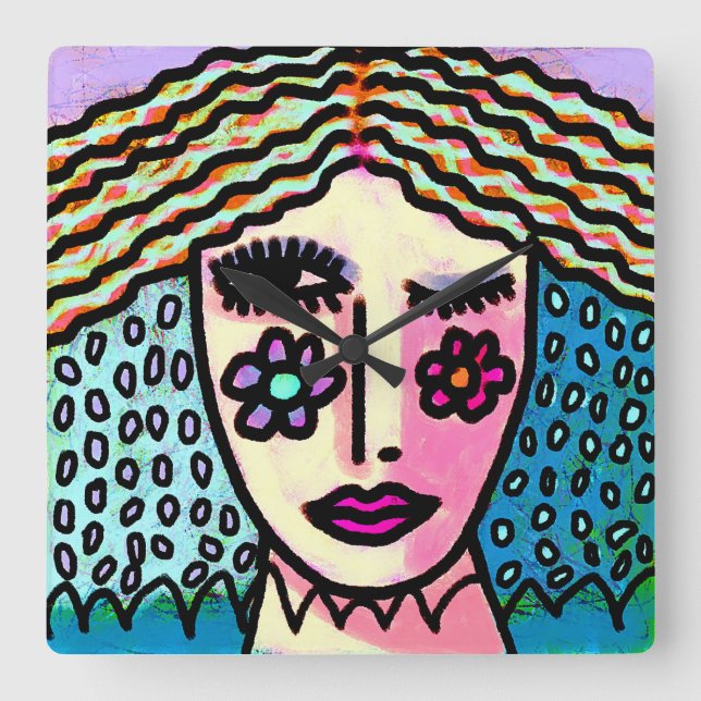 Relógio Quadrado Pintura de Abstrato original de uma mulher (Frente)