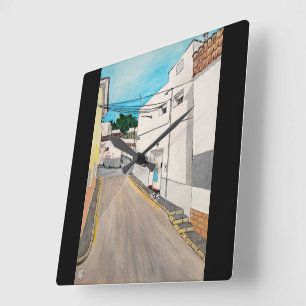 Relógio Quadrado Pintura de Calle Cabanilles por Alfred Fox