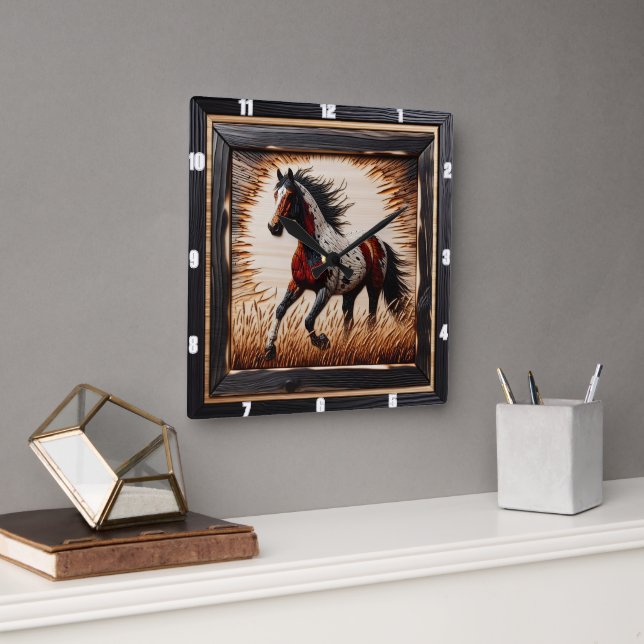 Relógio Quadrado Pintura de campo: Personalizada madeira russa (Escritório)